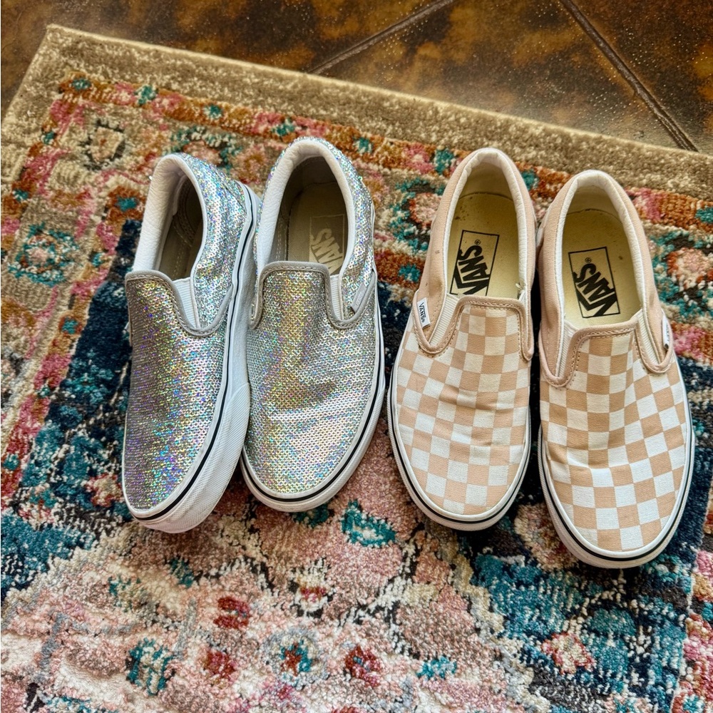 Vans  Slip-On Shoes - Silver and Tan Checkered